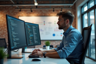 Homme IT en business casual travaillant sur API et ETL