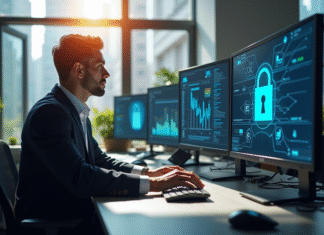 Sécurité informatique : Quatre principes essentiels à connaître Professionnel informatique travaillant avec securite et ecrans