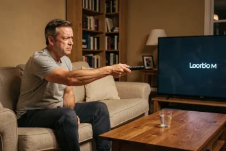 Homme essayant d'utiliser sa télécommande Free le soir dans un salon sans réponse de la TV